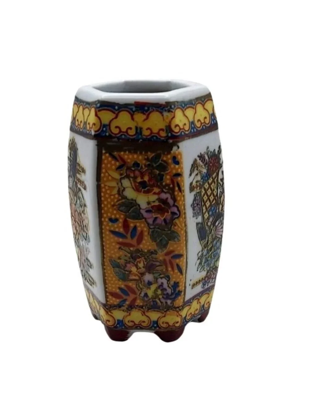 Satsuma Bud Vase Moriage Barrel Shaped Mini Porcelain Brush Pot Japan Vintage